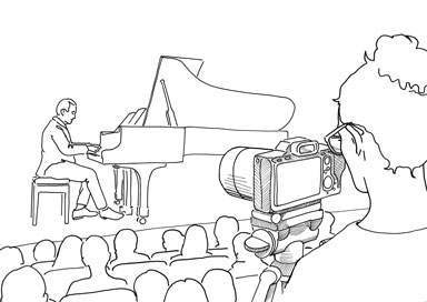 Illustration of concert setting, camera with no mic setup