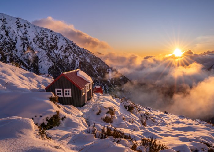An atmospheric sunset at Chancellor Hut on NZ's West Coast, the thigh deep snow made for a challenging conditions but a memorable experience!