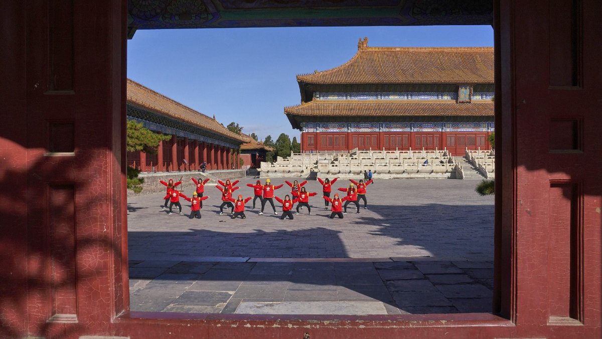 Group practice in Forbidden City, Beijing, China