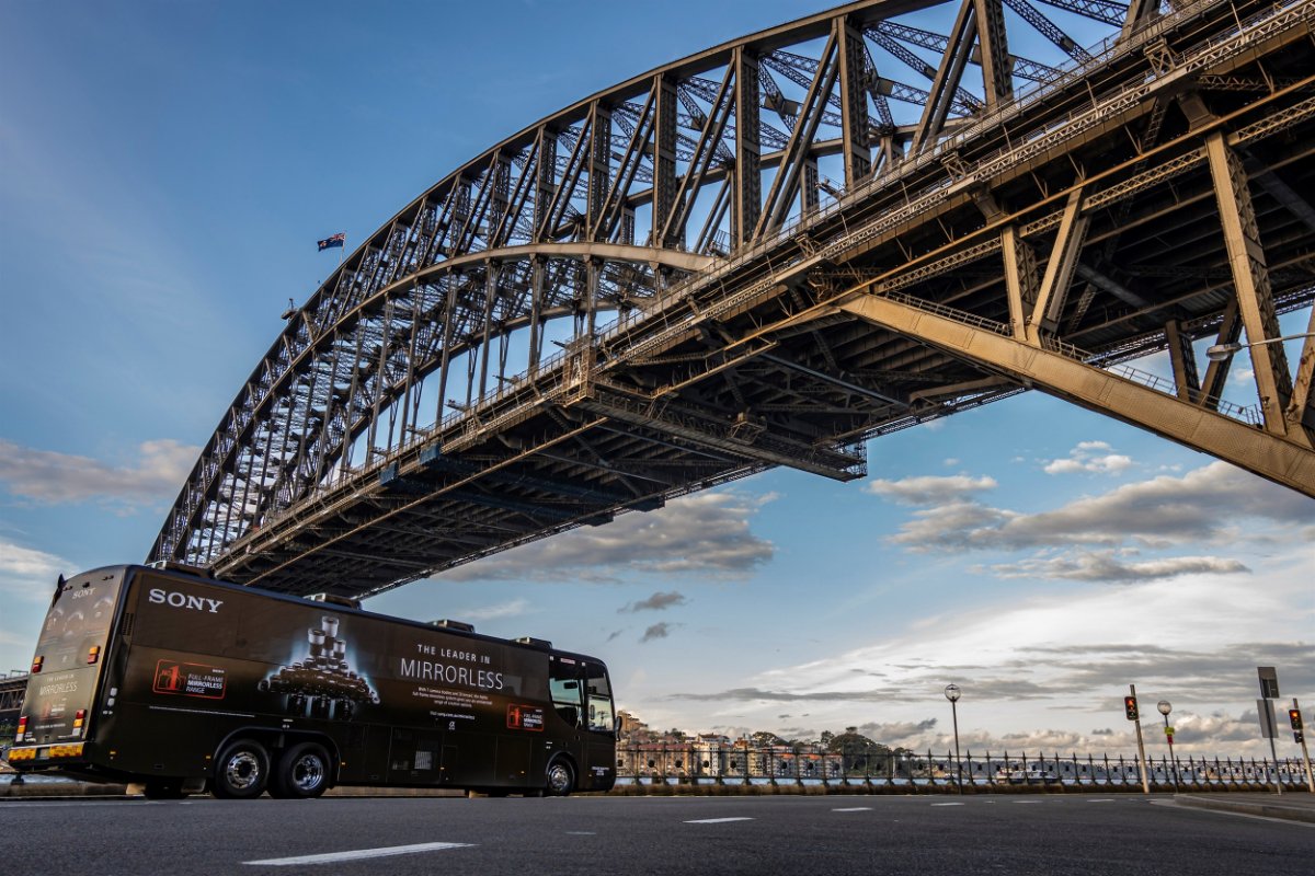 Sony Bus under the Sydney Harbour Bridge