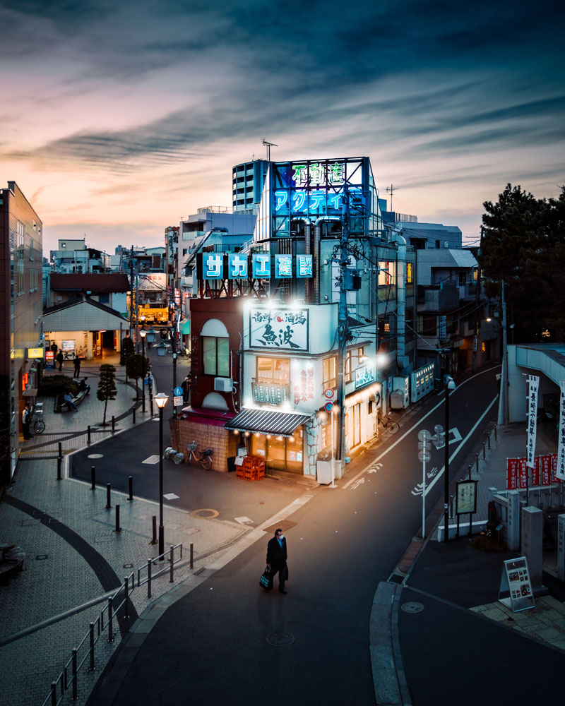 Street Photography - Building lit up at night