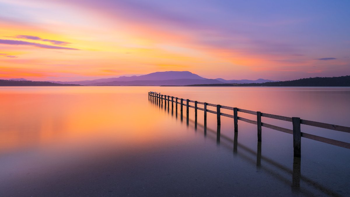 Sunset at the Fence to Nowhere, Mortimer Bay, Tasmania