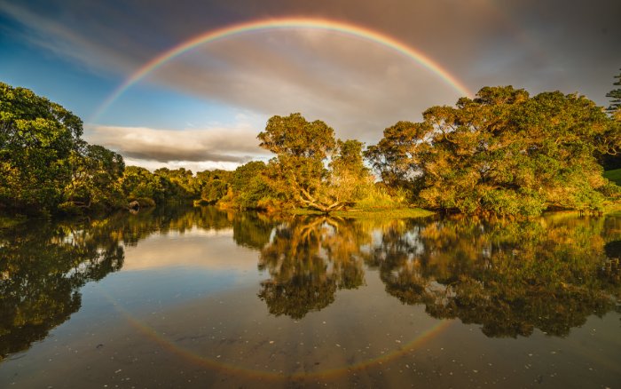 Rainbow at Sunrise + Reflection